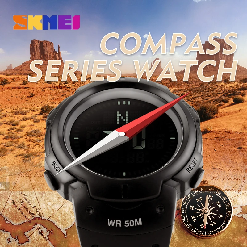 SKMEI Luxury Brand Fashion Casual Outdoor Sport Chronograph Compass Watch Men Waterproof LED Electronic Digital Wristwatches | Наручные