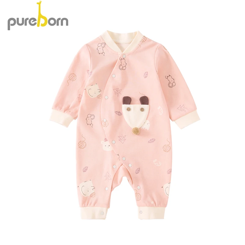 Pureborn/хлопковый комбинезон для новорожденного унисекс с длинными рукавами