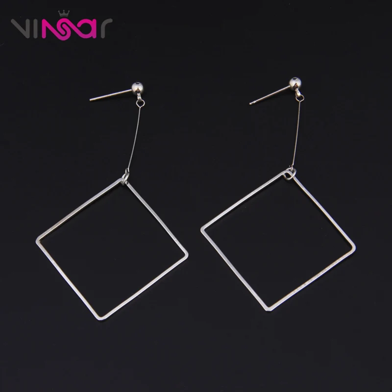 VINSAR Cute Korean Hollow Geometric Square Stud Earrings Women Simple Metal gold Alloy Girls Ear Jewelry Girl Gift SS05 | Украшения и