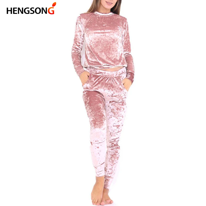 Spring Warm Velvet 2 Two Piece Set Women Tracksuit Velor Smooth Soft Home Suit Fitness  Женская