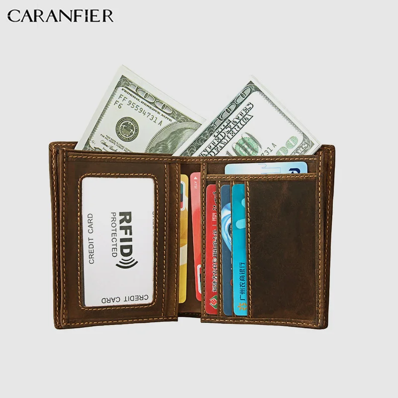 Мужской Повседневный Кошелек CARANFIER Crazy Horse из натуральной воловьей кожи