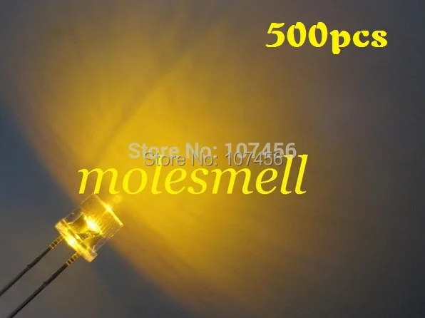 

free shipping!!! 500pcs 5mm flat top yelow LED 5mm water clear led 5mm big/wide angle yellow led 5mm flat head yellow leds