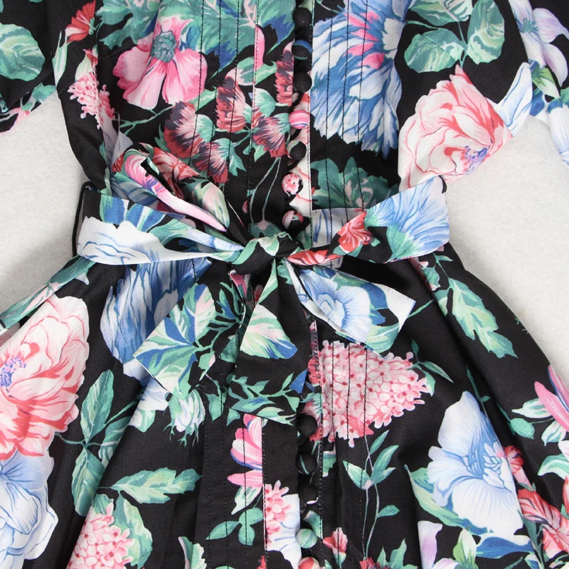 TWOTWINSTYLE Print Dress For Women Stand Collar Lantern Sleeve High Waist Bandages Mini Dresses Female Fashion Summer