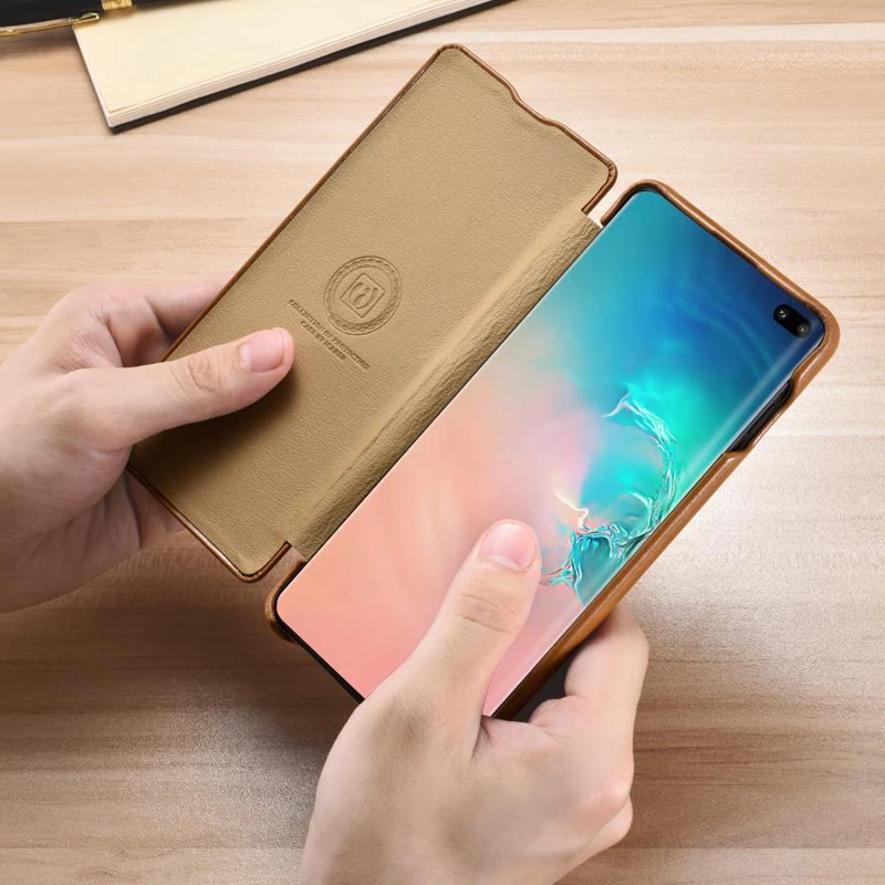 Винтажный чехол из натуральной кожи для Samsung S10 Plus чехол-книжка с закругленными