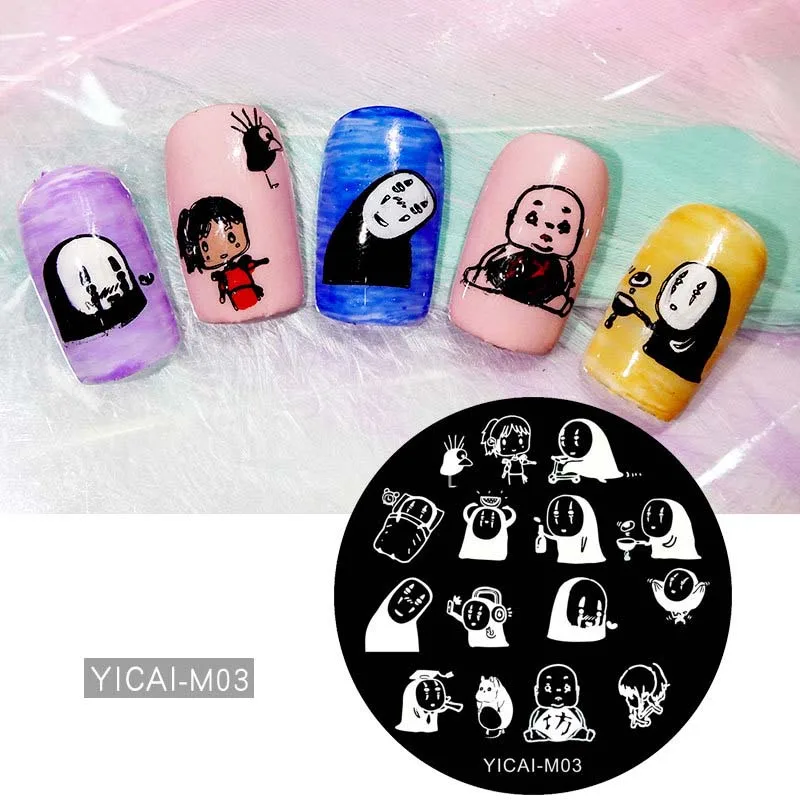 Круглый ногтей пластины для стемпинга с нарисованной девочкой Животные DIY 5 см