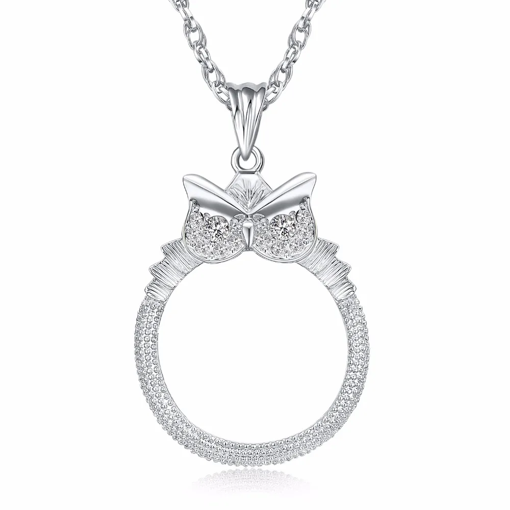 Родиевый цвет женское ожерелье с формой Совы 2X подвеска увеличительным стеклом