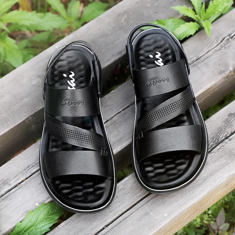 

New men's sandals first layer cowhide soft elastic latex pad men's shoes flat bottom breathable men's beach