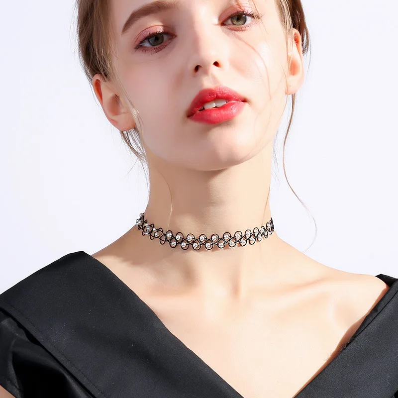 Новый бренд колье стрейч ожерелье имитация жемчуга для женщин Ретро Винтаж