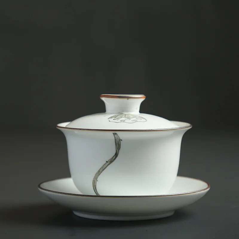 Высокое Качество ручная роспись лотоса керамический фарфор Gaiwan китайский чайный набор кунг-фу чайная посуда супница Sancai чайная чашка пуэр чайник