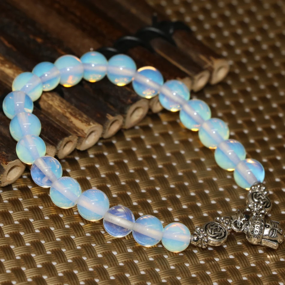 Оригинальный дизайн из бисера браслеты Белый Круглый 8 мм опал лунный камень