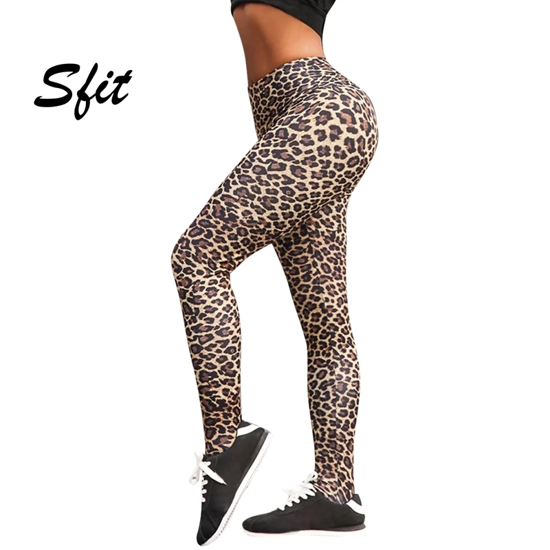 Sfit 2019 женские леопардовые спортивные Леггинсы с высокой талией для фитнеса