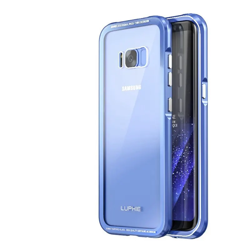LUPHIE для Samsung Galaxy S8/S8 плюс чехол Роскошный Алюминий металлический чехол-Броня с уровнем твердости 9 H Стекло чехол для Galaxy S8 Plus ударостойкий чехол - Цвет: Blue