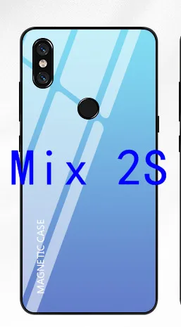 Тонкий магнитный беспроводной Чехол для зарядного устройства для Xiaomi mi 9 mi x 2S тонкий противоударный чехол для внешнего аккумулятора градиентная крышка из закаленного стекла - Цвет: Mix2s-Blue