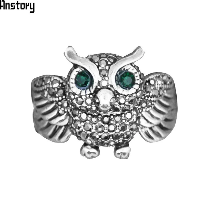 Cute Owl Rhinestone Rings For Women Vintage Look Antique Bronze Plated Fashion Jewelry TR698|Кольца| |