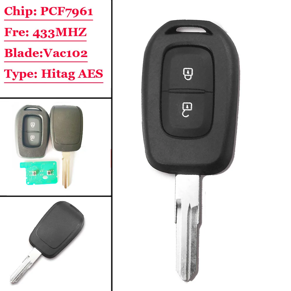 

(5Pcs) 2 buttons remote car key 433mhz with PCF7961M HITAG AES Chip for Renault Sandero Dacia Logan Lodgy Dokker Duster 2016