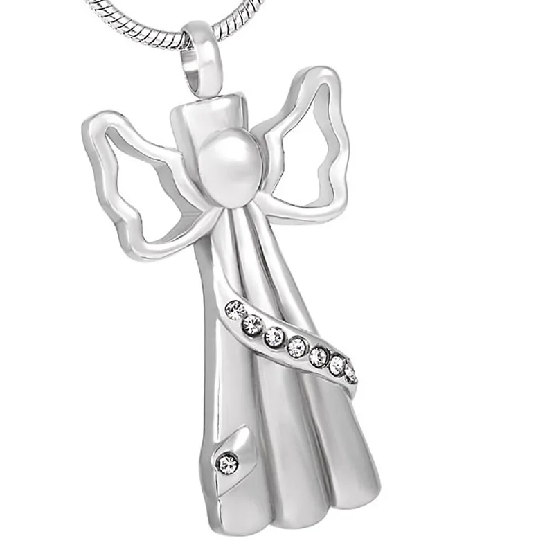 

IJD8200 Free Funnel!Eternity Women Cremation Necklace Tone Angel Fairy Stainless Steel Urn Inlay Crystals