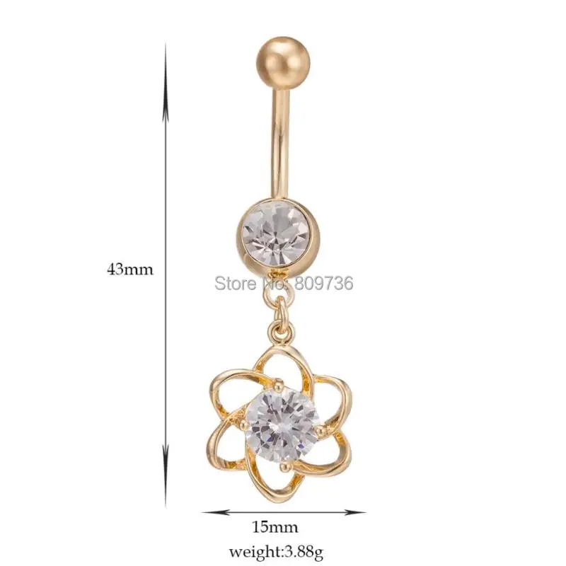 Кольцо для пупка с цветком Золотое кольцо пирсинг живота кольца AAA |