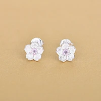 women silver color cherry blossoms flower crytal stud earrings wedding earrings brincos