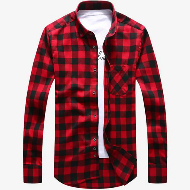 Мужская Фланелевая рубашка Camisa модная в клетку с длинными рукавами и отложным