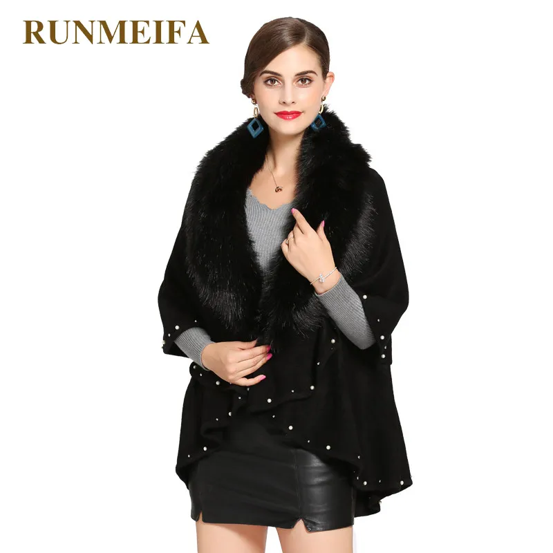 

RUNMEIFA New Fashion Faux Fur Scarf For Women Noble Mantle Plus Size Femme Elegant Poncho Winter Warm Wraps Lady Fashion Cloaks