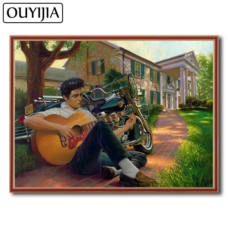 OUYIJIA Elvis Presley мультфильм 5D Сделай Сам алмазная живопись мотоцикл Алмазная вышивка