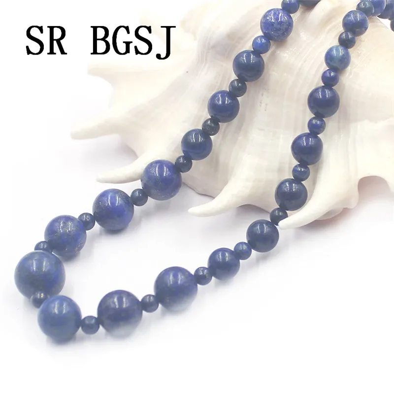 Free Shipping 4 12mm Lapis Lazuli Blue Graduated Natural Gems Stone Adjustable Trendy Necklace 18&quot|Колье| |