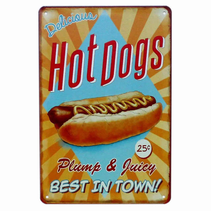 5913-1 Hot Dogs Retro Tin Sign Hotdog Metal Poster Vintage Plaque Fast Food Hotel Shop Wall Decor 20x30cm - Цвет: 5913-1