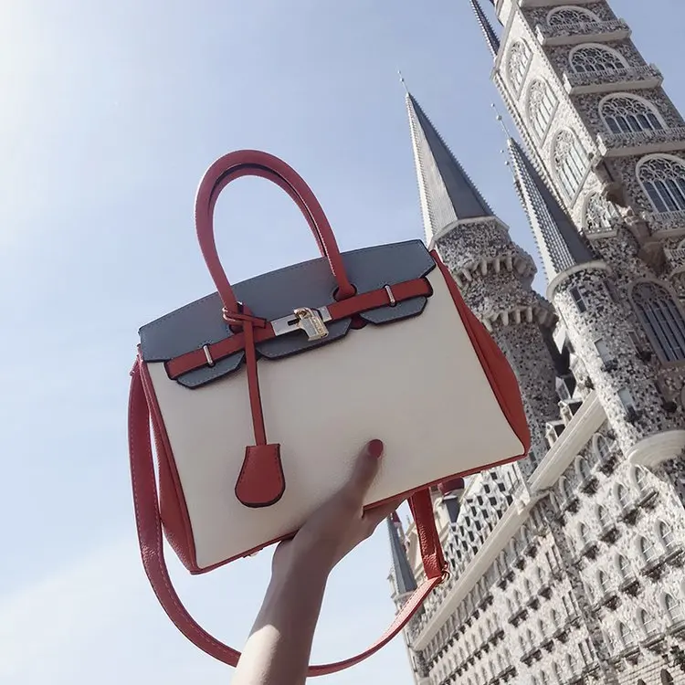 Розовая контрастная цветная большая сумка через плечо роскошные сумки для