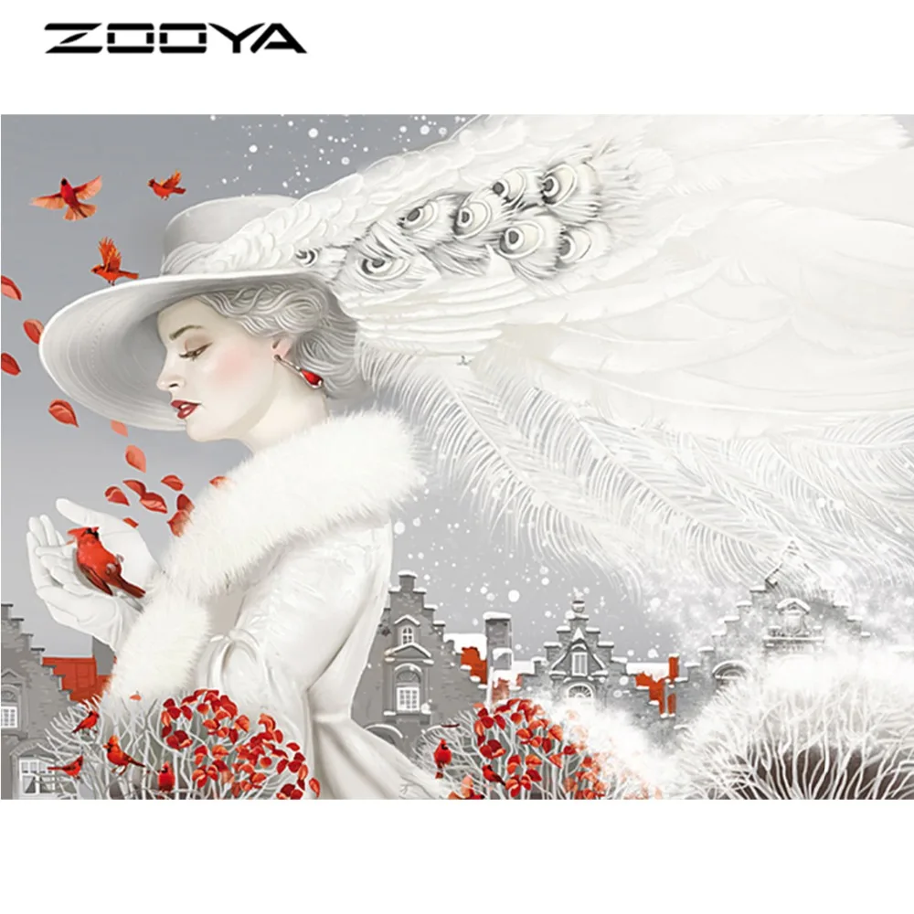 ZOOYA 5D DIY Алмазная картина вышитая белая женская шляпа украшение круглый бриллиант