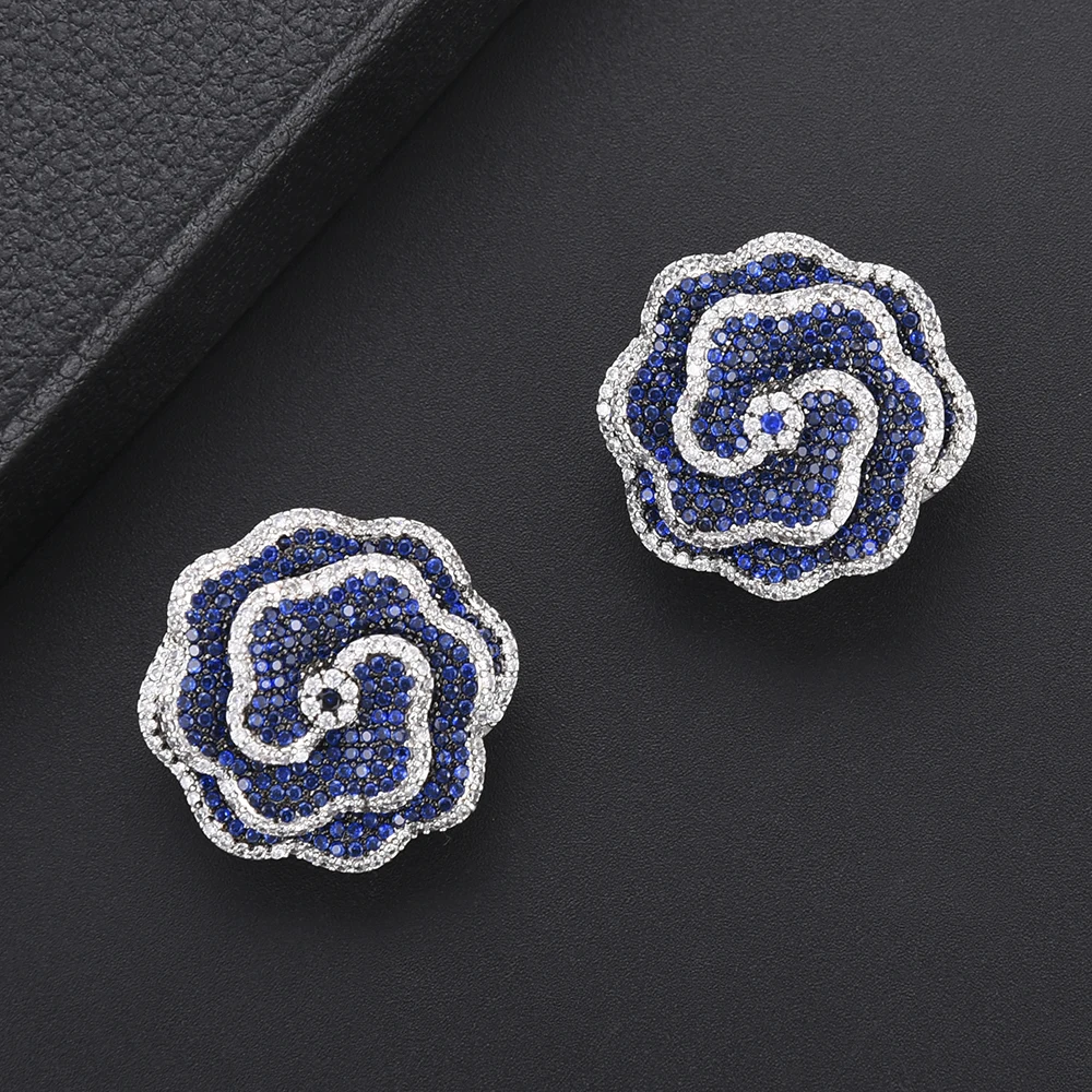 

Женские свадебные серьги GODKI, маленькие серьги-гвоздики с цветком розы и кубическим цирконием, 25 мм, 2018