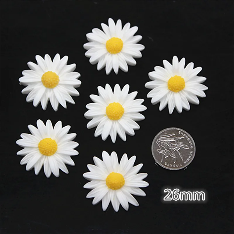 9mm/13mm/16mm/22mm/26mm White Daisy Resin Flower Flatback Cabochon DIY Jewelry Phone Decoration | Figurines &amp Miniatures