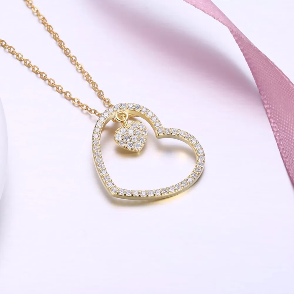 925 пробы цвет серебристый Золотой Цвет кубического циркония Сердца Neckalces &amp