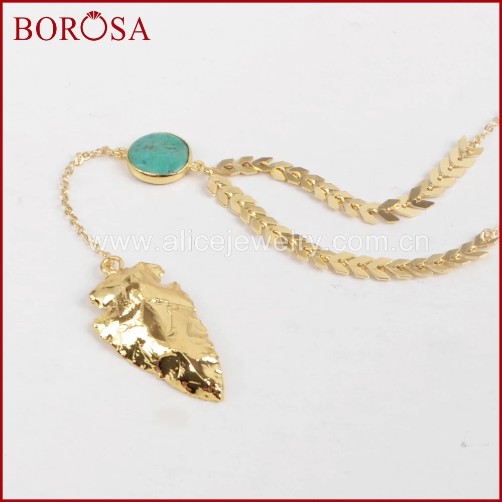 Borosa золото Цвет колье круглый 100% натуральный голубой Howlite и Arrowhead Натуральный