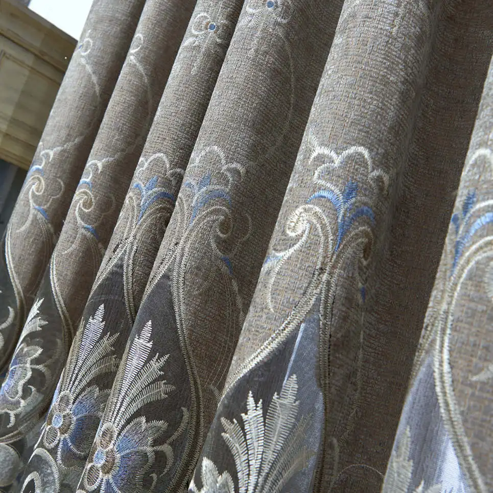 Curtain Cloth Роскошный стиль, европейская шениль, занавески для гостиной, затенение на окно, серая ткань, вышивка, тюль, бархат, занавески - Цвет: Curtain Cloth
