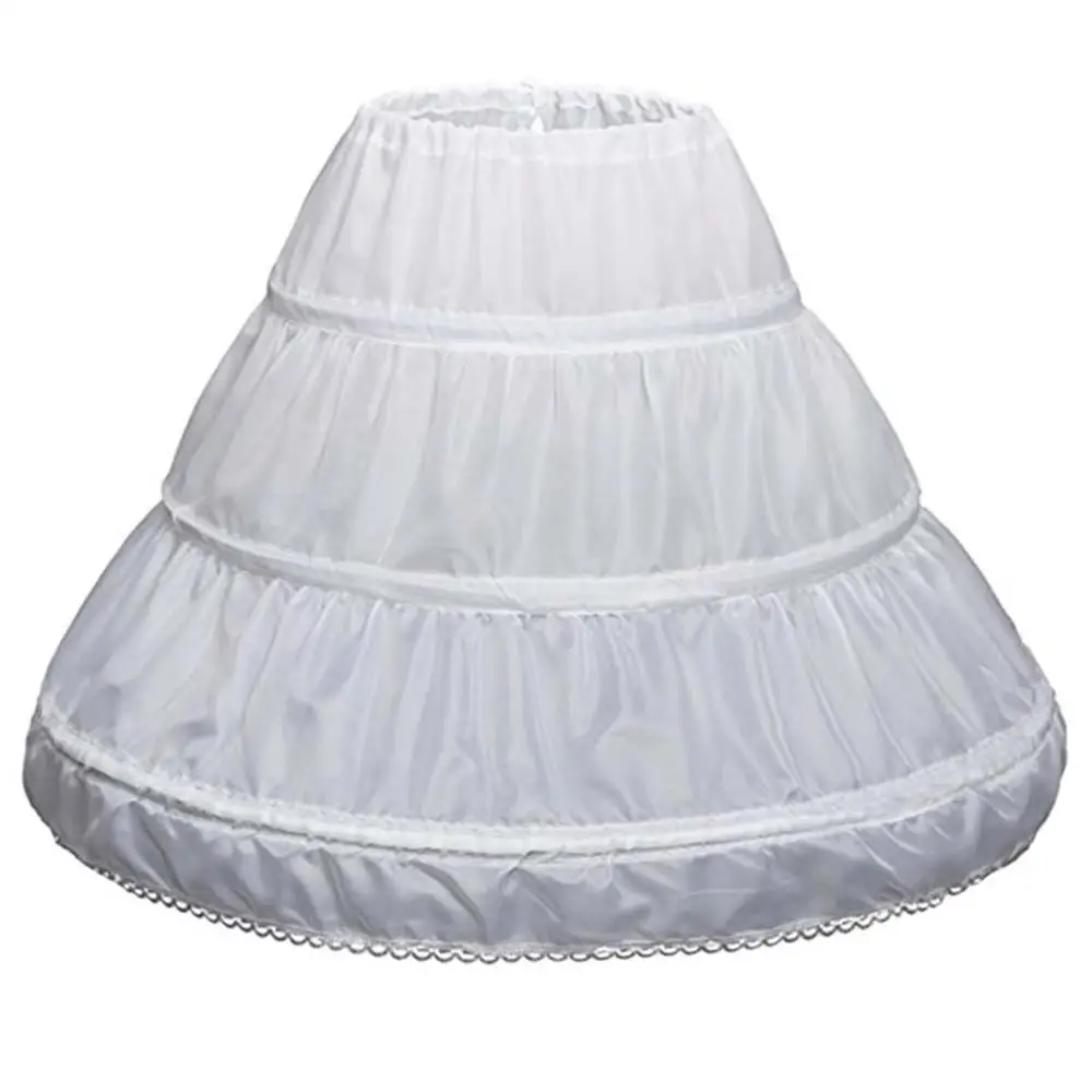 white color Белоснежная детская юбка трапециевидной формы с 3 кольцами, однослойное детское кринолиновое кружевное платье с цветочной отделкой для девочек Нижняя юбка эластичная резинка на талии, дешево - Цвет: white color