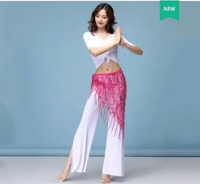 top vs pants belt Новинка, женская одежда для танца живота с v-образным вырезом, восточные Модальные костюмы, набор из 2 предметов, MS, топы для танца живота, штаны, тренировочная одежда - Цвет: top vs pants belt