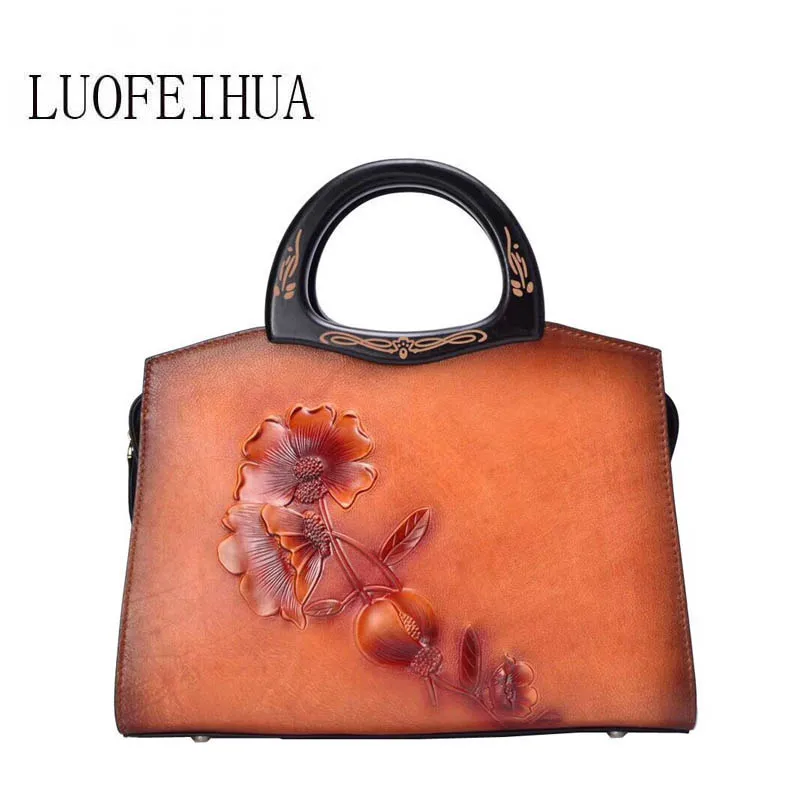 LUOFEIHUA 2019 новая кожаная сумка ручной работы винтажная тисненая Этническая