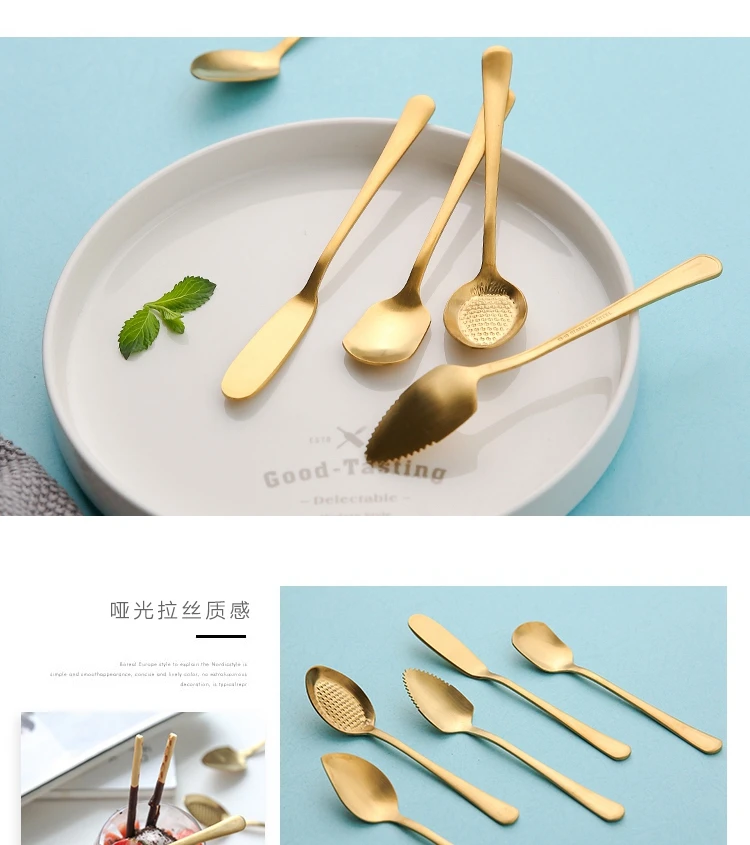 Stainless Steel Spoon Cute Ice Cream Coffee Fruit Spoons Butter Knife Teaspoon Gold Plating Dessert Cake Sugar Spoon Tableware
