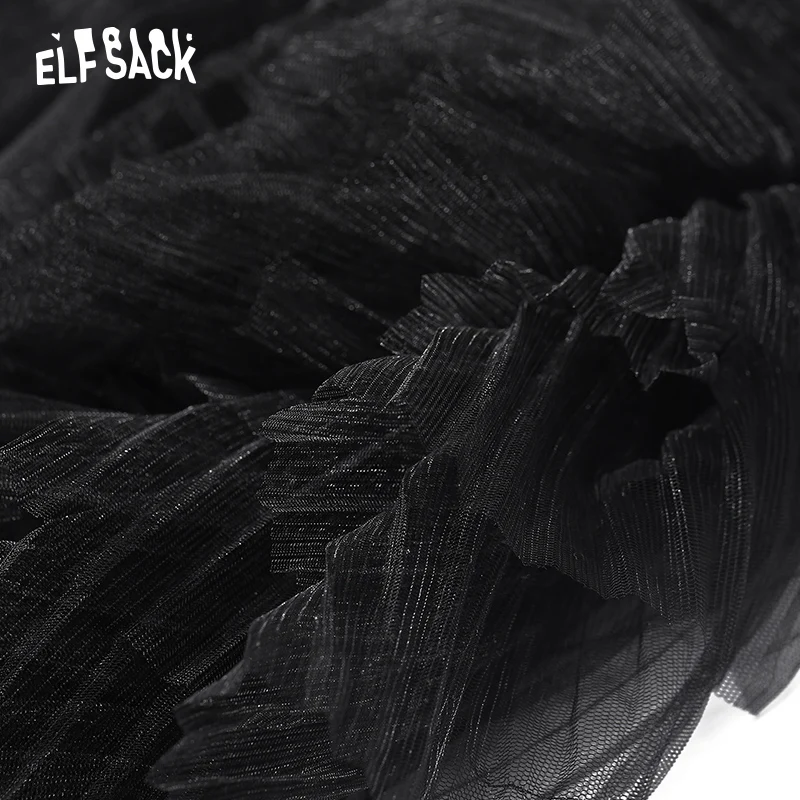 ELF SACK Черная кружевная Лоскутная Женская мини юбка 2019 Осенняя Милая модная