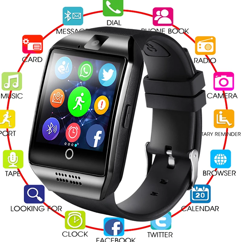 Q18 умный Шагомер часы с Сенсорный экран Камера Поддержка TF карты Bluetooth smartwatch для IOS