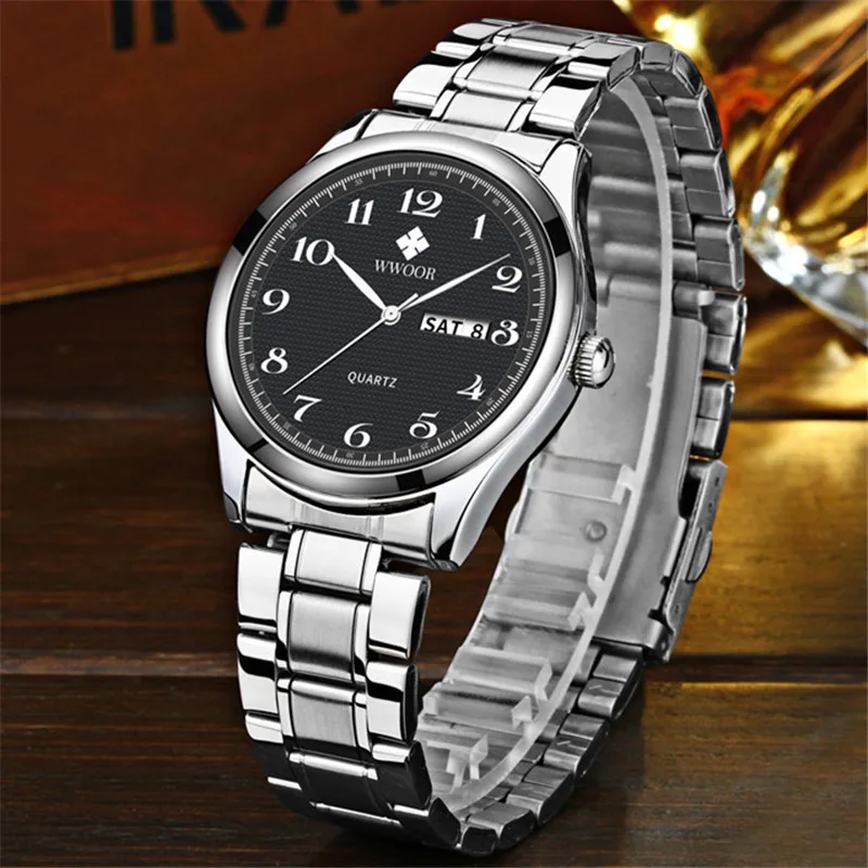 Часы наручные WWOOR Мужские кварцевые модные брендовые Роскошные повседневные