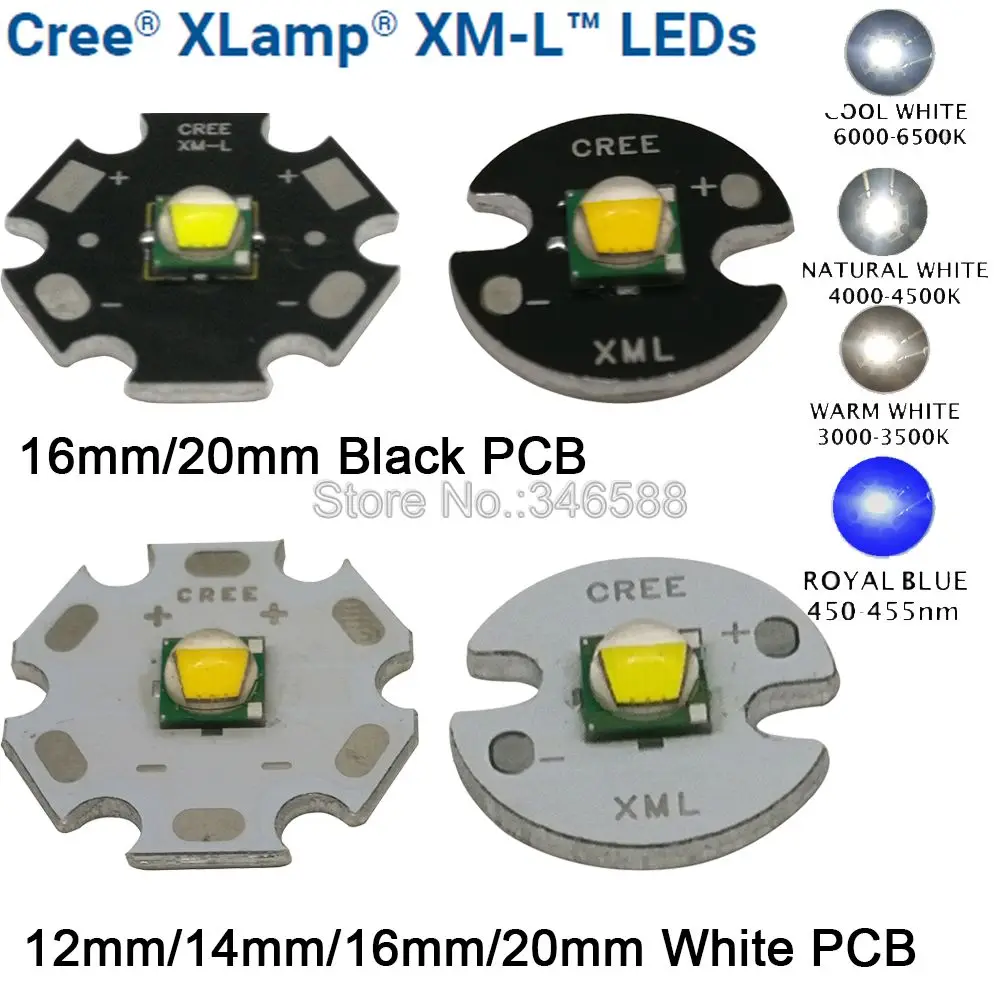 2x CREE XML XM L T6 холодный белый 6500K нейтральный 4500K теплый 3000K высокомощный