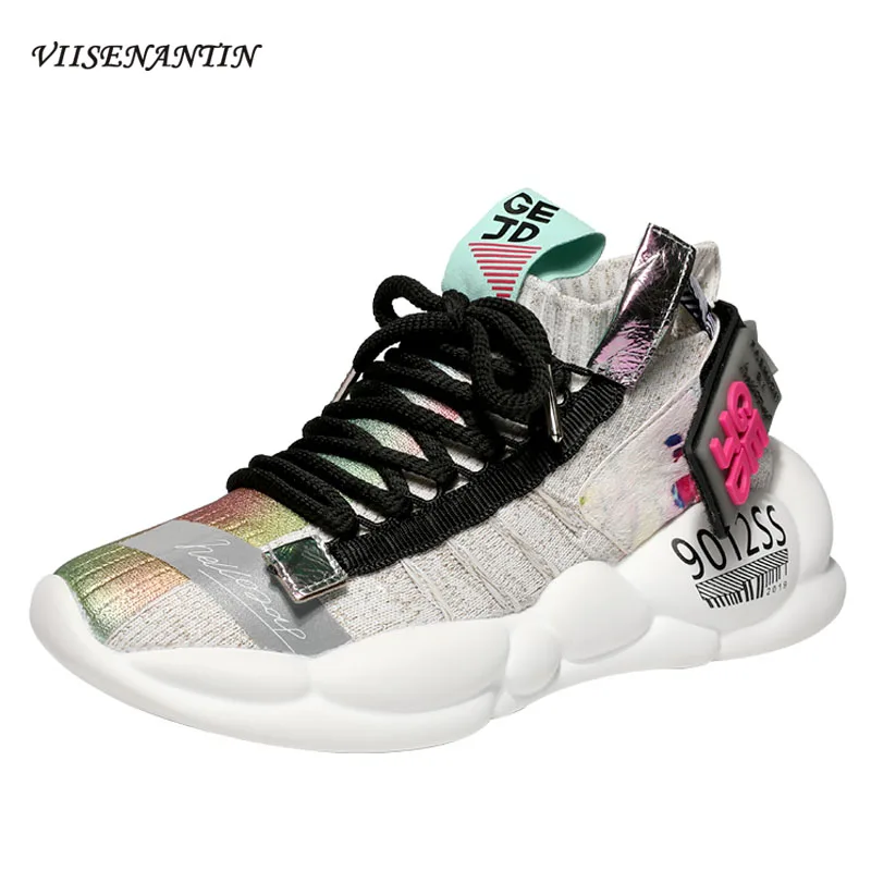 

VIISENANTIN muffin heel lady sneakers shoes retro mix color soft leather fashion platform sock shoes comfortable casual shoe