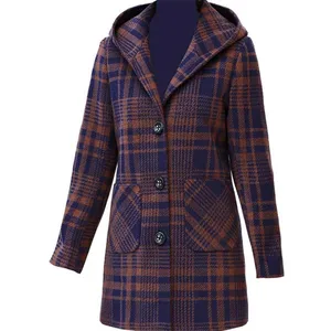 Женское твидовое пальто, зимняя куртка, Женская шерстяная верхняя одежда, куртка с капюшоном в винтажном стиле, модель 5XL, женская одежда, 2022, V841