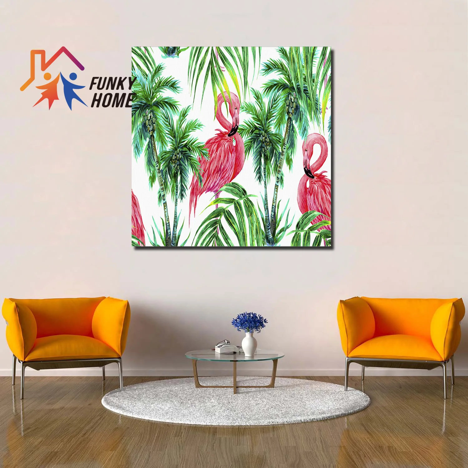 Funkyhome Canvas Painting Watercolor Pink Flamingos Framed Wall Art Bedroom Living Room Modern Home Decoration | Дом и сад