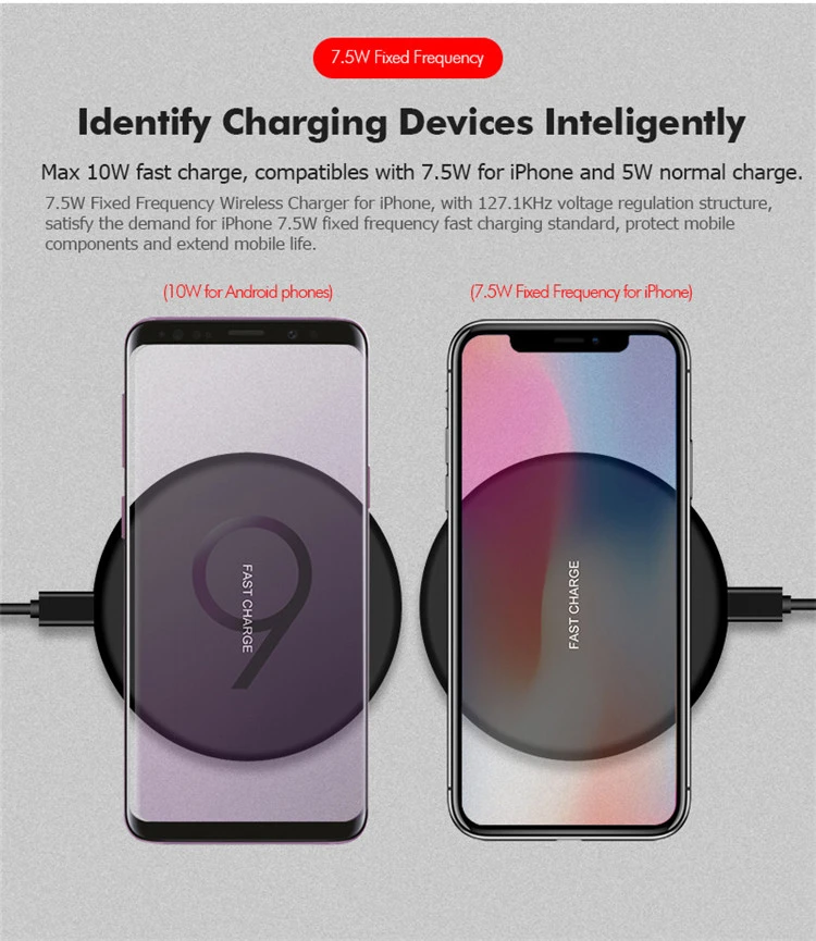Тонкое Qi Беспроводное быстрое зарядное устройство 10 Вт для samsung S10 S9 S8 с 7,5 Вт фиксированной частотой для iPhone X Быстрая зарядка белый черный