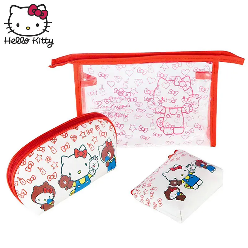 3 шт./компл. hello kitty Плюшевые кошельки Женская сумка для макияжа мультяшная косметичка дорожная коробка для макияжа Органайзер плюшевый рюкзак - Цвет: Hello Kitty