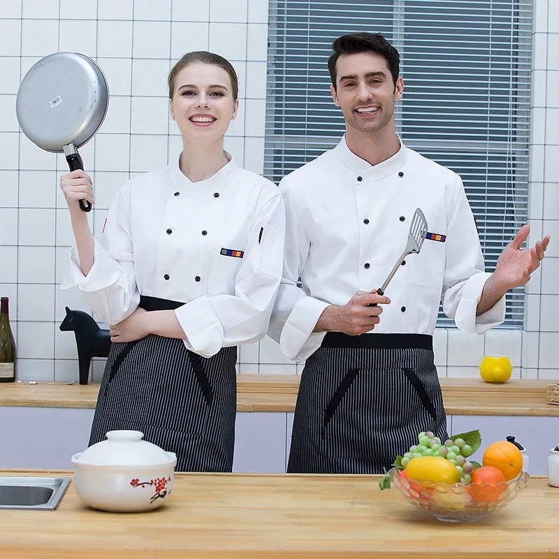 Hotel Chef Long-sleeved Overalls Men Women's Cake Room Baking Food Coffee Shop Working Clothes Kitchen Plus Size Workwear H2049 |