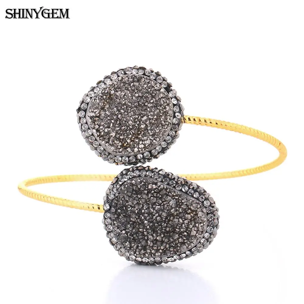 ShinyGem Золотой Цвет Twist Druzy браслеты большой неправильный циркон браслет с камнями Друза регулируемые открытые манжеты браслеты для женщин