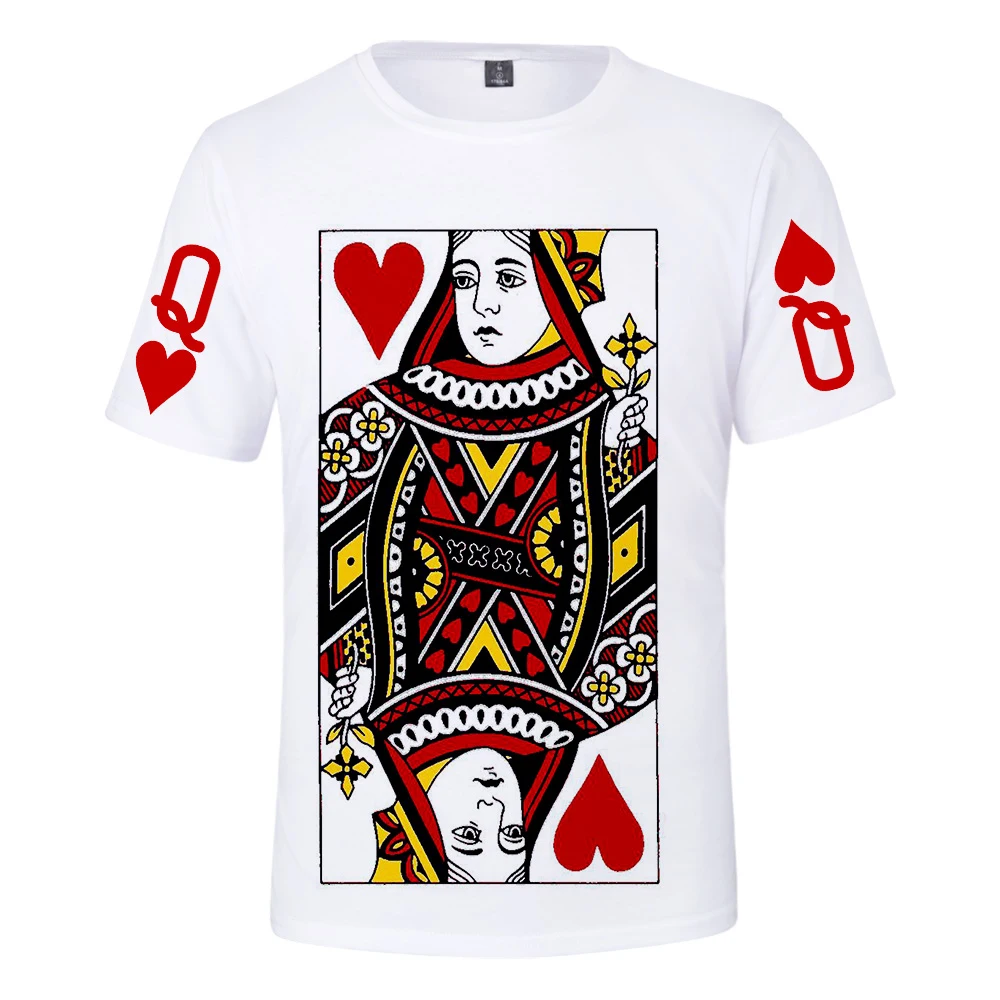 Rholycrown Short Slevee 3D Poker T-Shirt Fashion Hip Hop Men/Women Tops Print Red Heart Q Tees Summer Casual Clothes | Мужская одежда